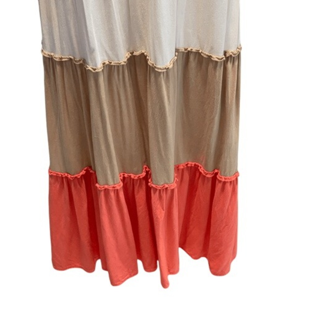 Signify Smocked Colorblock Maxi Dress Tie Straps Coral‎ Beige Size M - Picture 2 of 10